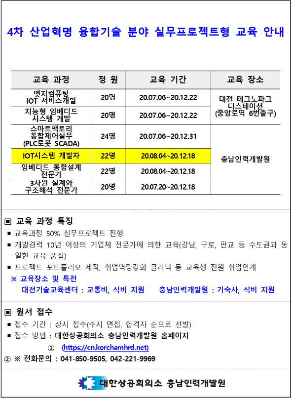 [교육] 충남인력개발원_[IOT시스템 개발자] 양성과정 | 취업정보 | 중부소식방 | 중부광장 : 중부대학교