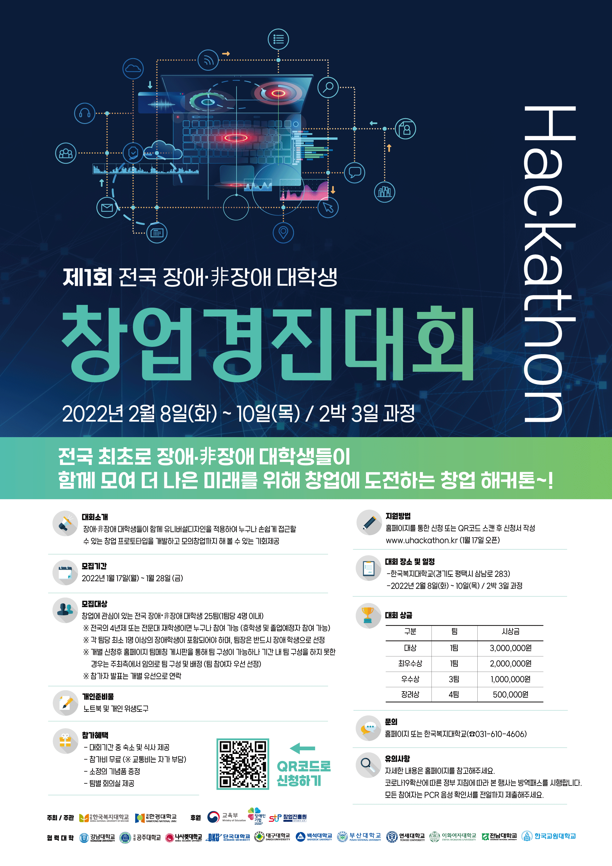 제1회 전국 장애·非장애 대학생 창업경진대회 자세한 내용은 하단의 첨부파일 공고문을 확인하시기 바랍니다. 