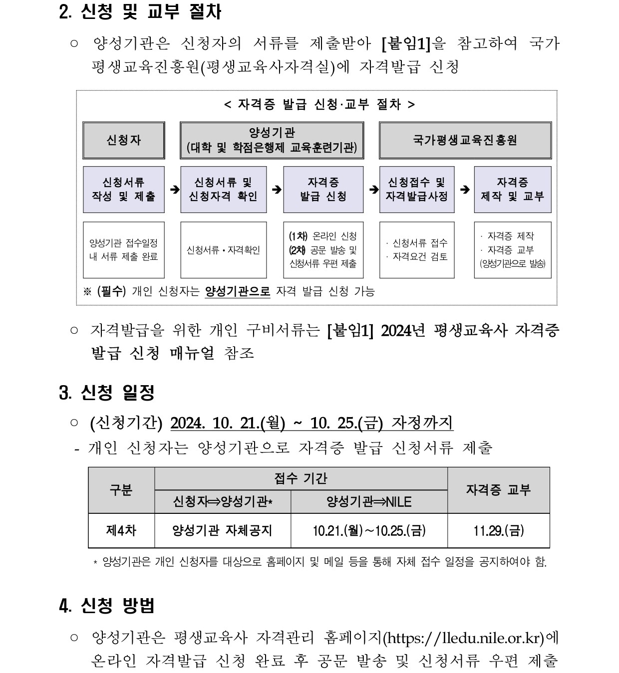(2/3) 2024년 제4차 평생교육사 자격증 발급 신청 공고 안내 - 내용 하단참조